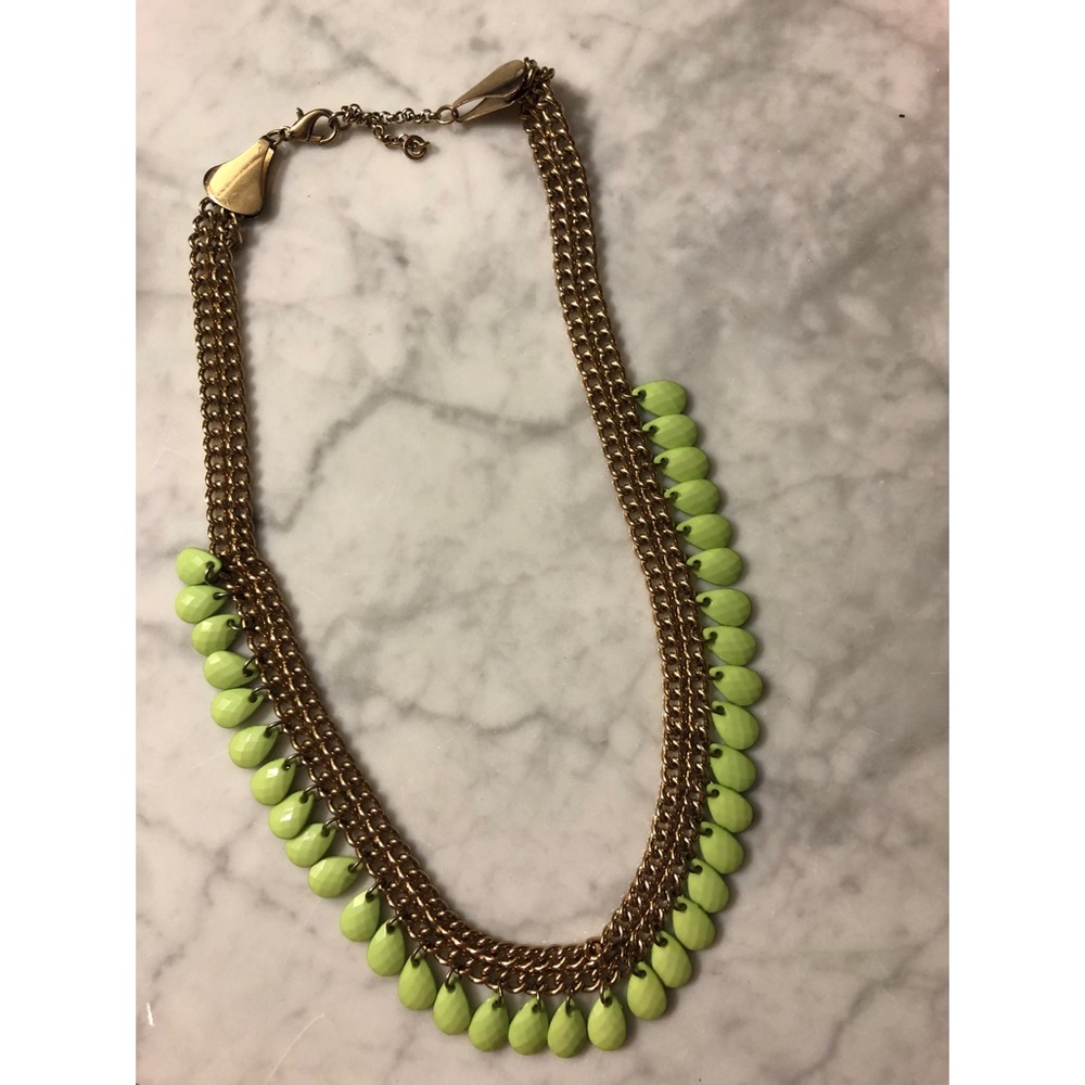 Gold Necklace with Green Teardrop Beads